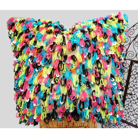 Moroccan Wedding Blanket Pillow Colorful Sequins, Boho Cushion Cover 03YL0452 - Picture 6 of 6